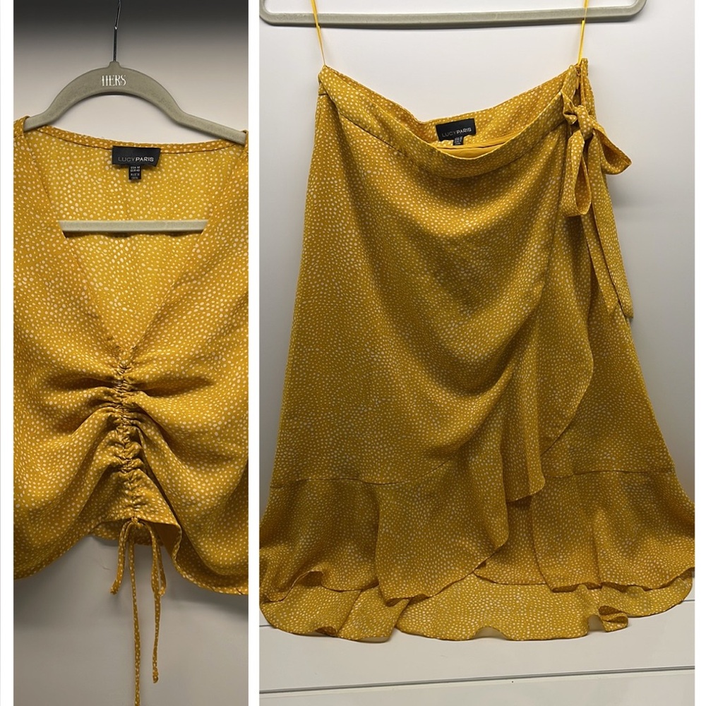 Lucy Paris Yellow Crop Blouse with Tie Front and skirt
